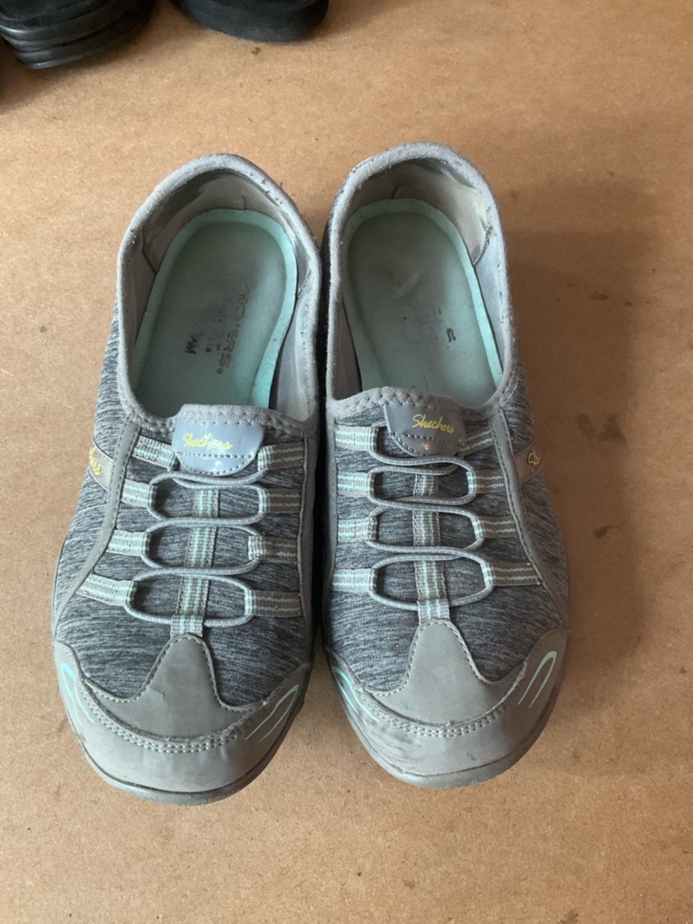 Skechers Gray Slip-On Athletic Sneakers with Aqua Accents